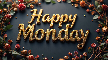 A delicate floral frame with frosty winter flowers and icy accents, surrounding a cheerful "Happy Monday" message, evoking a fresh start and blooming hope for the new year.