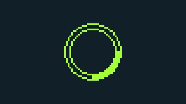 8-bit pixel art neon futuristic cyber green circle loading bar. looped animation 4k 30fps