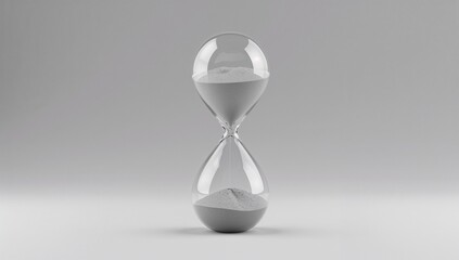 Hourglass with grey sand on a minimalist background