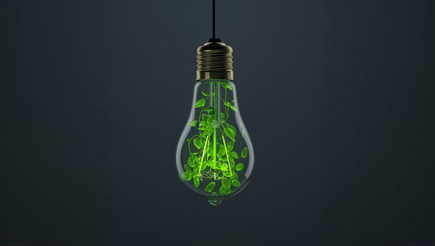 Green energy concept with a glowing plant inside a light bulb - Powered by Adobe