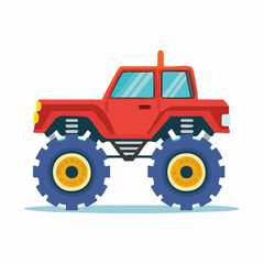 Obraz premium Red Monster Truck Cartoon with Big Wheels - Flat Design Off-Road Vehicle.