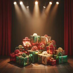 Christmas tree with colorful gifts and festive decorations