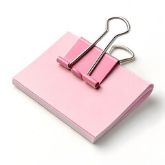 Pink paper clip and binder clip on white background