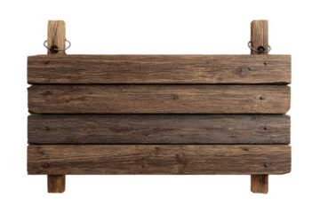 Rustic wooden sign with metal rings and posts on black background board plank, Png, Isolated on Transparent Background, Cut Out