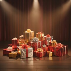 Christmas tree with colorful gifts and festive decorations