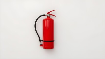 A red fire extinguisher, emphasizing its readiness for emergency use. The overall composition is minimalistic, functional, and focused on safety equipment in a simple environment.
