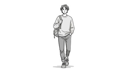 Casual Young Woman Walking with Book Bag on City Street