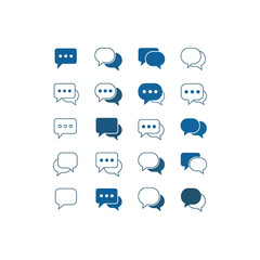 A grid of diverse blue and white chat bubble icons representing digital communication and messaging interfaces.