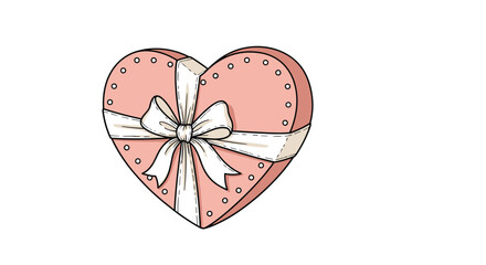 A lovely pink heart-shaped gift box, tied with a large white ribbon and bow, perfect for Valentine's Day, weddings, or anniversaries.