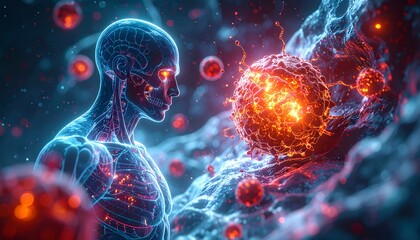 Human Body and Cellular Structures in a Futuristic Medical Science Concept.