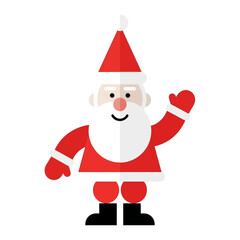 A flat design cartoon illustration of Santa Claus waving cheerfully.