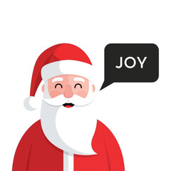 A cheerful cartoon illustration of Santa Claus with a speech bubble saying 