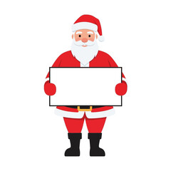 A cartoon illustration of Santa Claus holding a blank white sign, ready for custom text or message.