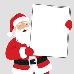 Happy Santa Claus holding a large blank white sign for your custom message or advertisement.