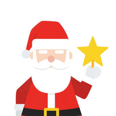 Cartoon Santa Claus character holding a golden star, depicted in a minimalist flat design style on a white background.