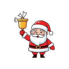 A cartoon Santa Claus ringing a golden bell, celebrating Christmas holiday spirit.