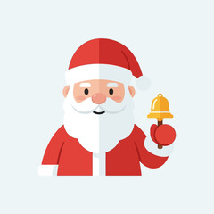A cheerful flat design illustration of Santa Claus holding a golden bell, ready for Christmas celebrations.