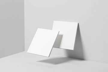 Realistic floating business branding cards template mockup with shadows.