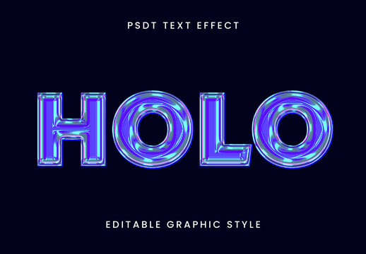 Blue Holographic Chrome Text Effect Futuristic Glossy Font