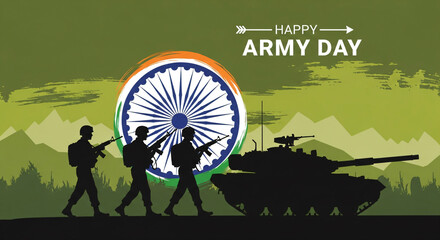 Saluting Happy Army Day Illustration with Soldiers and Tank-04