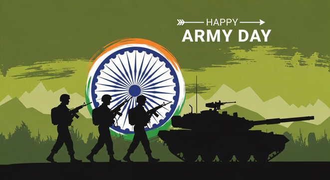 Saluting Happy Army Day Illustration with Soldiers and Tank-04 - Powered by Adobe