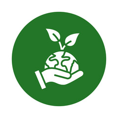 Hands holding globe with sprout symbolizing environmental protection isolated on transparent background