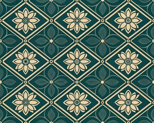 Elegant seamless damask wallpaper pattern with golden ornamental floral design