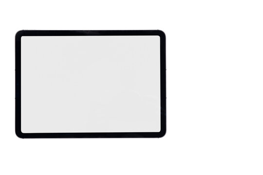 Horizontal tablet with blank white screen for digital content and app display on transparent background