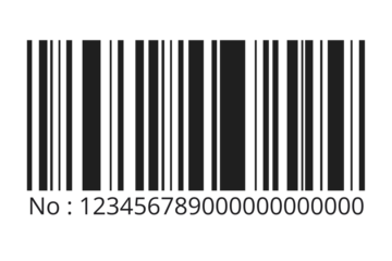 Barcode symbol with a sequence of numbers, representing product identification on transparent background