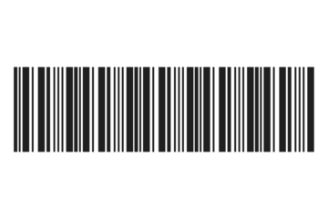 Universal product code or barcode symbol in black with white stripes isolated on transparent background