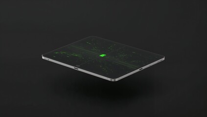 Futuristic tablet computer with glowing green interface