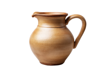 Rustic brown ceramic jug with handle and spout on black background pitcher pottery, Png, Isolated on Transparent Background, Cut Out