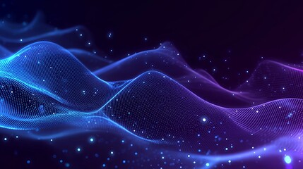 Abstract digital wave pattern with glowing particles on a dark background
