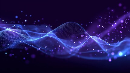 Abstract digital wave pattern with glowing particles on a dark background