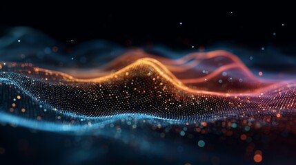 Abstract digital wave composed of glowing particles in motion against a dark background