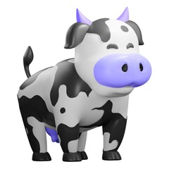 Adorable 3d cartoon cow, dairy farm animal, isolated render