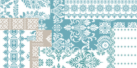 floral pattern vintage ethnic modern embroidery texture boho design vector illustration hand drawn pink flower motif branches leaves wallpaper seamless background border.