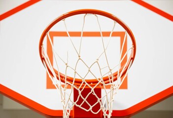 A close-up of a clean basketball backboard with an orange rim and white net, ready for play,  athletic,  ready