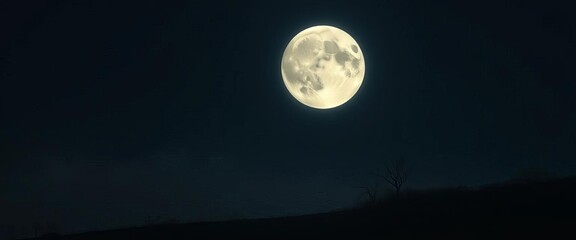 Fototapeta premium A colossal moon hangs low, casting an eerie glow over a silent landscape , dramatic, spectral