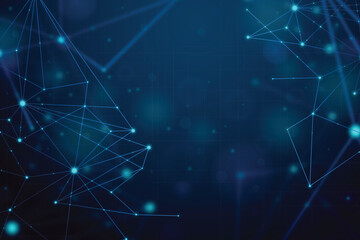 Abstract Blue Technology Background with Geometric Network Lines and Dots © Vish Art