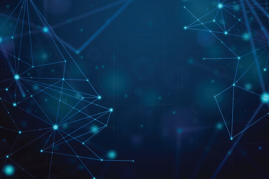Abstract Blue Technology Background with Geometric Network Lines and Dots
