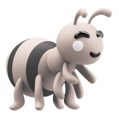 Cute 3d cartoon ant character with striped body and smiling face