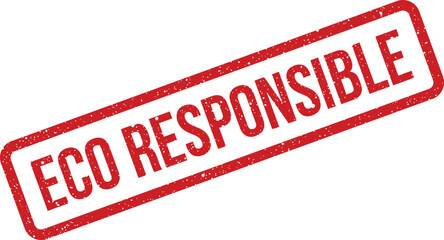 Red rectangular grunge stamp featuring Eco Responsible text for ethical corporate messaging