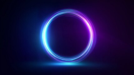 Glowing neon circular ring with blue and purple hues on a dark background
