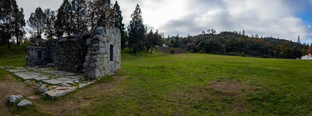 Panoramic view of Stone Ruins of the Old Coloma Jailhouse