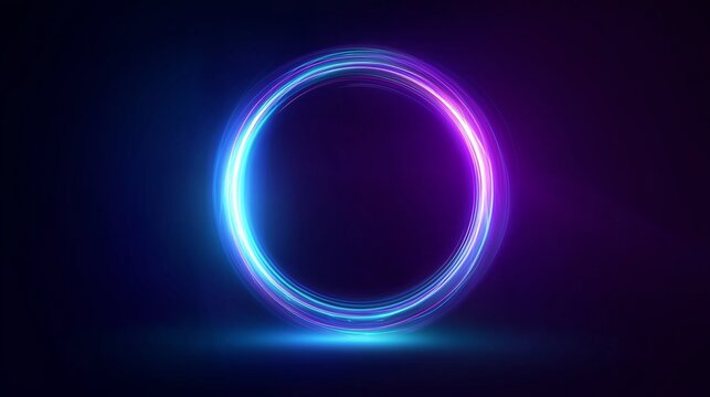 Glowing neon circular ring with blue and purple hues on a dark background - Powered by Adobe