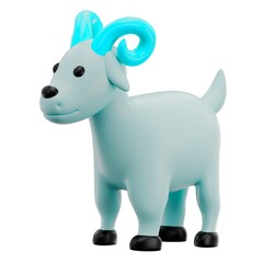 Stylized light blue ram with bright horns 3d illustration