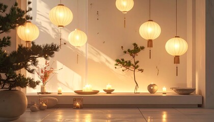 A modern celebration scene with soft warm light, gentle cultural accents, clean surfaces and simple decor suitable for universal holiday branding.
