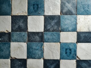 Blue and white tiled pattern with square shapes arranged in a grid