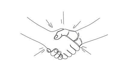 Elegant continuous line drawing illustration showcasing the essence of collaboration handshake